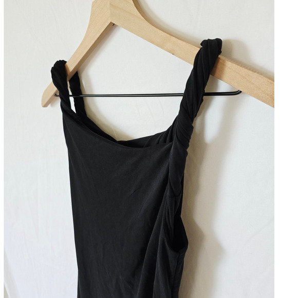 NWT Good American XS Black Sandwashed Off Shoulder Jersey Twisted Maxi Dress - Picture 5 of 7